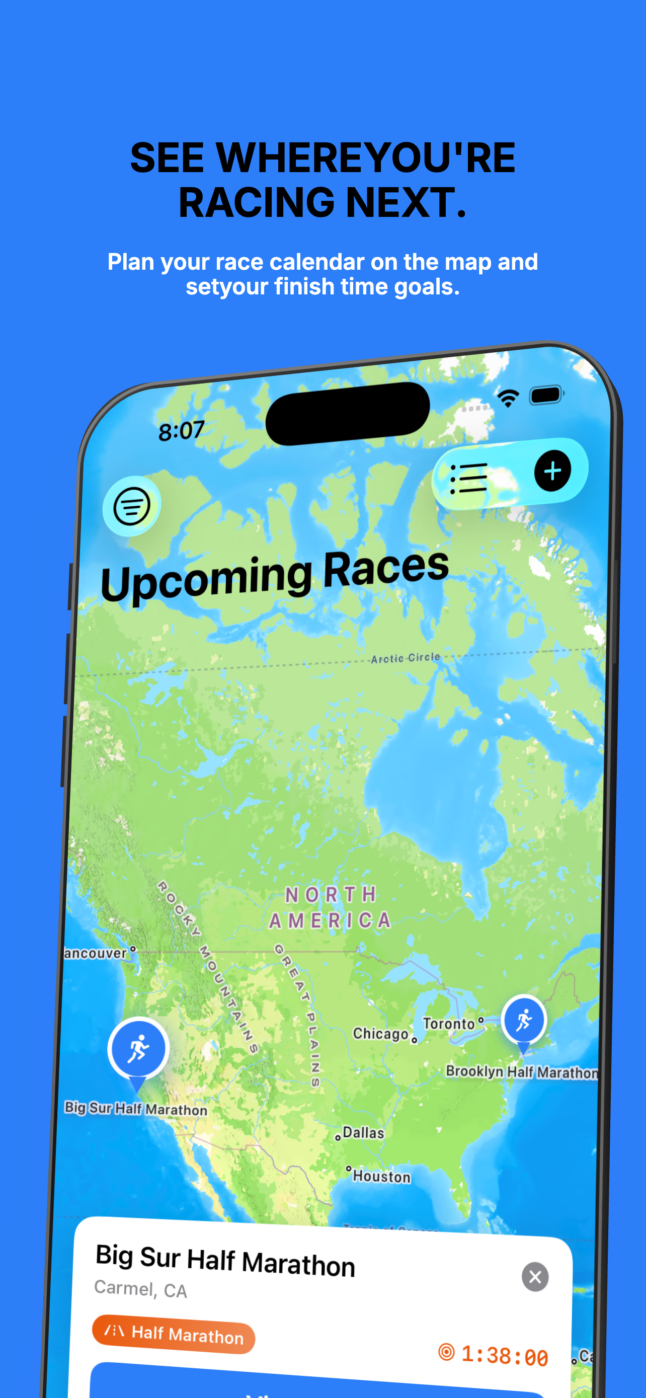 Upcoming Races screen
